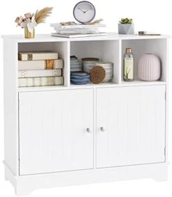 HORSTORS Floor Storage Cabinet, Linen Freestanding Bathroom Cabinet, Side Accent Cabinet With Doors And 3 Open Cubes For Home Office, 31.4" L X 11.8" D X 29.1" H, White 9 HORSTORS Floor Storage Cabinet, Linen Freestanding Bathroom Cabinet, Side Accent Cabinet With Doors And 3 Open Cubes For Home Office, 31.4" L X 11.8" D X 29.1" H, White -Best Furniture Store 41QqeBcuNL. AC