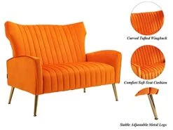 Altrobene Velvet Couch Modern Wingback Loveseat Tufted Luxury Sofa With Gold Legs For Living Room/Bedroom, Orange -Best Furniture Store 41QwIqgibbL