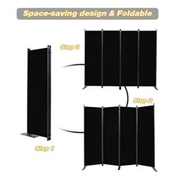 CHOSENM Room Divider, 4 Panel Folding Privacy Screens With Wider Support Feet, 6 Ft Portable Room Partition For Room Separator, 88" W X 71" H, Black -Best Furniture Store 41QxLkQa03L