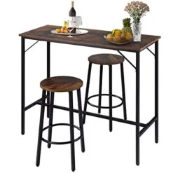 VEVOR Bar Table And Chairs Set 39" Pub Table Set With 2 Bar Stools Kitchen Dining Table And Chairs Set For 2 Iron Frame Counter Height Dining Sets For Home, Kitchen, Living Room