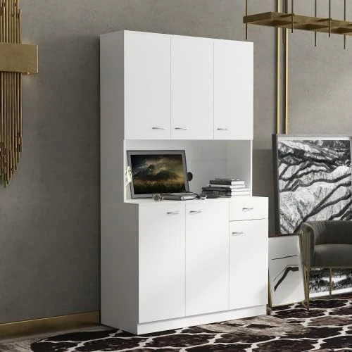 Kitchen Storage Cabinet, 70.87" Kitchen Freestanding Buffet Cabinet With Buffet Cupboard 6 Doors & 3 Shelves, Storage Cabinet Microwave Stand With Drawer For Home Kitchen (White) 12 Kitchen Storage Cabinet, 70.87" Kitchen Freestanding Buffet Cabinet With Buffet Cupboard 6 Doors & 3 Shelves, Storage Cabinet Microwave Stand With Drawer For Home Kitchen (White) - Image 12