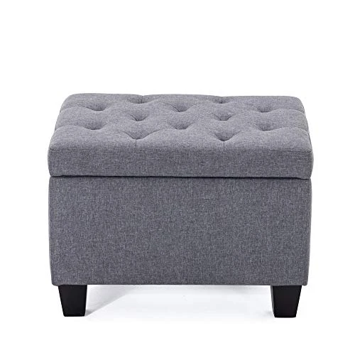 BELLEZE 24 Inch Modern Tufted Bedroom Storage Ottoman Bench, Linen Lift Top Upholstered Foam Padded Rectangular Footstool, Easy Assemble Furniture - Jay (Gray) 1 BELLEZE 24 Inch Modern Tufted Bedroom Storage Ottoman Bench, Linen Lift Top Upholstered Foam Padded Rectangular Footstool, Easy Assemble Furniture - Jay (Gray)