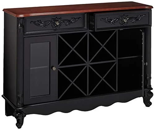 Kings Brand Buffet Server Wine Cabinet Console Table, Black / Walnut 3 Kings Brand Buffet Server Wine Cabinet Console Table, Black / Walnut - Image 3
