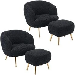 DUOMAY Modern Accent Chair With Ottoman, Sherpa Upholstered Barrel Chair With Footrest, Comfy Lounge Chair Single Sofa Armchair Club Chair For Living Room Bedroom Office, White -Best Furniture Store 41RVwgX4zJL. AC