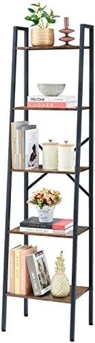 Hoctieon Industrial Ladder Bookshelf, Multifunctional Ladder Shelf, 5-Tier Tall Bookshelf, Open Ladder Shelf Bookcase, For Living Room, Home Office, Kitchen, Bedroom, Metal Frame, Rustic Brown 8 Hoctieon Industrial Ladder Bookshelf, Multifunctional Ladder Shelf, 5-Tier Tall Bookshelf, Open Ladder Shelf Bookcase, For Living Room, Home Office, Kitchen, Bedroom, Metal Frame, Rustic Brown - Image 8