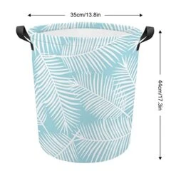 HoaMoya Collapsible White Palm Leaves Laundry Hamper Light Blue Nursery Hamper Large Waterproof Clothes Toy Storage Basket Bin For Kids Boys Girls Bedroom Bathroom