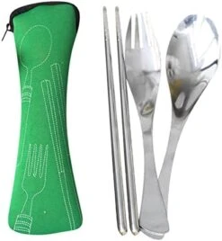 Portable Cutlery Set 3Pcs Stainless Steel Knife Fork Spoon Family Travel Camping Cutlery Table Runner Black Woven (Light Blue, One Size) -Best Furniture Store 41RZy1cgGsL. AC