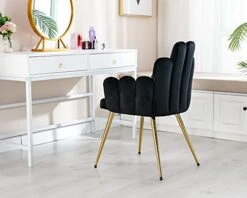 CIMOTA Black Dining Chairs Set Of 2 Velvet Upholstered Comfy Living Room Chairs Modern Finger Shape Back Vanity Chair With Arms For Makeup Room/Bedroom, 2PCS -Best Furniture Store 41Ree2nxUxL
