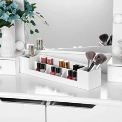 Anity Set With Lighted Mirror, Makeup Vanity With 10 LED Bulbs, Vanity Desk Makeup Desk With 4 Drawers 2 DIY Dividers Removable Makeup Organizer & Cushioned Stool, White Vanity Table FST10W -Best Furniture Store 41RgUI44xkL