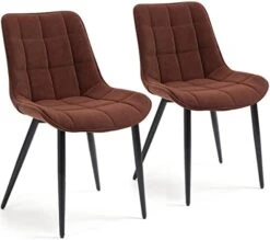HOMHUM 4 PCS Faux Leather Dining Chairs, Mid Century Modern Leisure Upholstered Chair With Metal Legs For Kitchen Living Room Brown -Best Furniture Store 41Rh12vOQzL. AC
