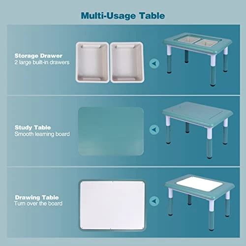 RedSwing 3 In 1 Kids Table And Chair Set, Multi Activity Drawing Table With 2 Chairs For Toddlers, Plastic Height Adjustable Play Table With Storage Bins, Blue 5 RedSwing 3 In 1 Kids Table And Chair Set, Multi Activity Drawing Table With 2 Chairs For Toddlers, Plastic Height Adjustable Play Table With Storage Bins, Blue - Image 5