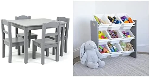 Humble Crew Kids Wood Table And 4 Chair Set, Grey & Supersized Wood Toy Storage Organizer, Extra Large, Grey/White 8 Humble Crew Kids Wood Table And 4 Chair Set, Grey & Supersized Wood Toy Storage Organizer, Extra Large, Grey/White - Image 8
