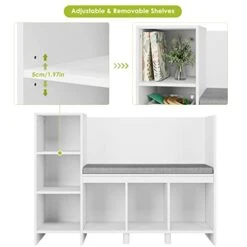 HOUSUIT Kids Bookshelf With Reading Nook, 6-Cubby Bookcase With Removable Seat Cushion, Storage Organizer With Adjustable Shelf For Playroom, Bedroom, Entryway, 43.3" L X 15.7" D X 31.7" H, White -Best Furniture Store 41RlOUkiSrL
