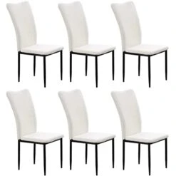 Nopurs Sherpa Dining Chairs Set Of 6 - Modern White Upholstered Boucle Dining Chairs High Back Armless Dining Chair With Black Metal Legs For Kitchen Dining Room Home Office