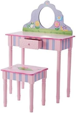 - Princess & Frog Kids Vanity Table And Stool Set , 1 Drawer, Gift For Kids, White Pink, Crown -Best Furniture Store 41RuLp7eXkL. AC