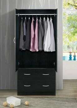 Two Door Wardrobe With Two Drawers And Hanging Rod Plus Mirror, Black -Best Furniture Store 41Rwx9GZVBL