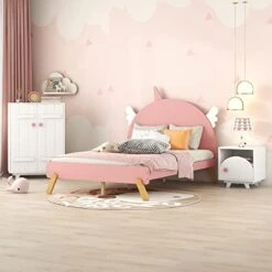 Harper & Bright Designs 3 Pieces Bedroom Sets,Bedroom Furniture Set With Full Size Platform Bed,Nightstand And Wardrobe For Kids Boys Girls(Pink+White)