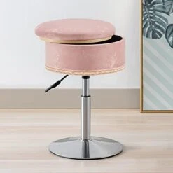 Leather Storage Ottoman Vanity Stool, 18" To 23" Height Adjustable Foot Stool Upholstered Round Footrest Coffee Table Top Cover, Modern Accent Stools,360° Swivel Makeup Stool For Living Room Bedroom -Best Furniture Store 41SFQBxkmqL. AC