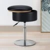 Leather Storage Ottoman Vanity Stool, 18" To 23" Height Adjustable Foot Stool Upholstered Round Footrest Coffee Table Top Cover, Modern Accent Stools,360° Swivel Makeup Stool For Living Room Bedroom