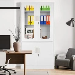 Greenvelly Locking Metal Cabinet With 2 Doors, Tall Steel Storage Cabinet With 4 Adjustable Shelves,72” Lockable Metal Welded Storage Cabinet Lock For Office, Garage, Kitchen,Laundry Room (Black) -Best Furniture Store 41SNY8PT3IL. AC