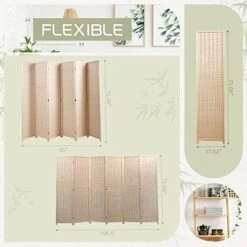 6 Panel Bamboo Room Dividers, Folding Room Divider Privacy Screens, Room Separating Wall Dividers, Natural Room Partition, Freestanding, 5.9 Ft. Tall