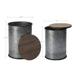 RUSTOWN Farmhouse Accent Side Table, Rustic Storage Ottoman Seat Stool, Galvanized Antique Metal End Table Box Bin With Round Wood Lid, Coffee Or Cocktail Table, Nesting Pieces Two (Pure Galvanized) 15 RUSTOWN Farmhouse Accent Side Table, Rustic Storage Ottoman Seat Stool, Galvanized Antique Metal End Table Box Bin With Round Wood Lid, Coffee Or Cocktail Table, Nesting Pieces Two (Pure Galvanized) -Best Furniture Store 41SRrae67aL