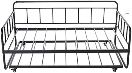 Full Daybed And Twin Size Trundle Bed Frame Set, Steel Slat Support, Black 3 Full Daybed And Twin Size Trundle Bed Frame Set, Steel Slat Support, Black - Image 3