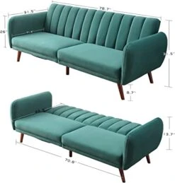 Royal Wood Futon Sofa Bed Support Board Modern Velvet Convertible Folding Lounge Couch Sofa Bed For Living Room,Removable Soft Armrest And Sturdy Metal Leg For Studio/Lounge/Dorm Or Office.(Green) -Best Furniture Store 41SXUfCeXsL