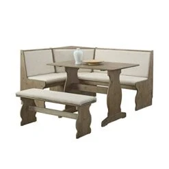 Linon Natasha Transitional Wood Corner Nook Dining Set In Brown -Best Furniture Store 41SXY4kaPZL