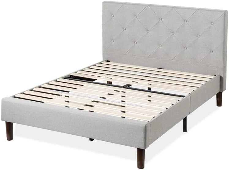 INUS Shalini Upholstered Platform Bed Frame / Mattress Foundation / Wood Slat Support / No Box Spring Needed / Easy Assembly, Dark Grey, Queen 8 INUS Shalini Upholstered Platform Bed Frame / Mattress Foundation / Wood Slat Support / No Box Spring Needed / Easy Assembly, Dark Grey, Queen - Image 8