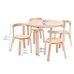 ECR4Kids Bentwood Round Table And Curved Back Chair Set, Kids Furniture, Natural, 5-Piece