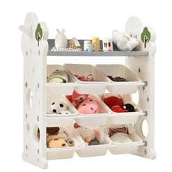 Merax Toy Storage Organizer With Kids Bookshelf, Toy Organizer With 12 Bins And 5-Tier Bookshelf For Kids Bedroom Playroom Living Room (Organizer + Book Shelf, White) -Best Furniture Store 41SqGjKK7EL
