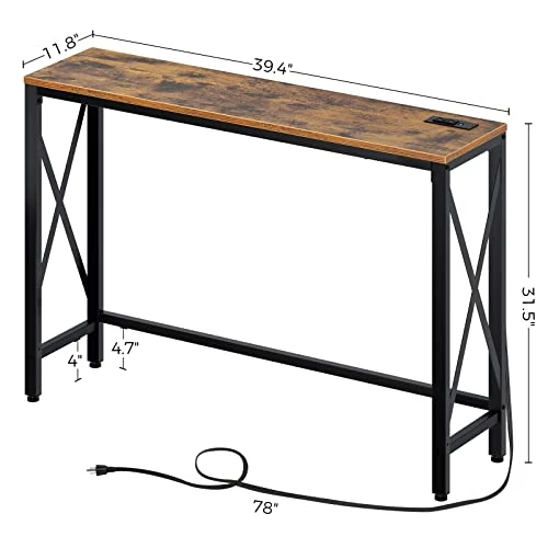 Rolanstar Console Table With 2 Outlets And 2 USB Ports, 39.4” Entryway Table With Metal Frame & X-Shaped Design, Narrow Sofa Table For Living Room And Hallway, Behind Couch Table, For Entryway, Foyer 2 Rolanstar Console Table With 2 Outlets And 2 USB Ports, 39.4” Entryway Table With Metal Frame & X-Shaped Design, Narrow Sofa Table For Living Room And Hallway, Behind Couch Table, For Entryway, Foyer - Image 2