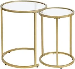 RiteSune Gold Glass Nesting Side End Tables Set Of 2, Round Small Stacking Drink Coffee Table For Small Space, Living Room, Bedroom, Christmas, New Year -Best Furniture Store 41SrfNq2JrL. AC