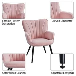 Yaheetech Accent Chair, Modern And Elegant Armchair, Linen Fabric Living Room Chair With Mental Legs And High Back For Living Room Bedroom Office Waiting Room, Pink -Best Furniture Store 41T3fUheM0S