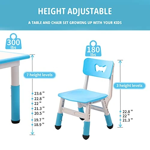HAPPYMATY Kids Table And 4 Chairs Set, Children Study Desk, Toddler Activity Table, Height Adjustable Desk Painting Desktop Toddler Furniture 4 HAPPYMATY Kids Table And 4 Chairs Set, Children Study Desk, Toddler Activity Table, Height Adjustable Desk Painting Desktop Toddler Furniture - Image 4