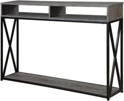 Convenience Concepts Tucson Deluxe Console Table With Shelf, Weathered Gray/Black -Best Furniture Store 41T9zFAf6KL. AC
