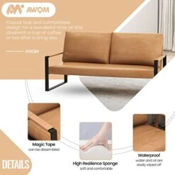 AWQM PU Leather Love Seats Sofa, 45" Mini Upholstered Couch For Small Space, Modern Accent Chair With Armrest And Removable Cushions, 2-Seater Lounge For Living Room, Bedroom, Office (Brown) -Best Furniture Store 41TH8ewbp1L