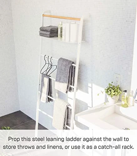 YAMAZAKI Home Tower Leaning Ladder With Shelf White 2 YAMAZAKI Home Tower Leaning Ladder With Shelf White - Image 2