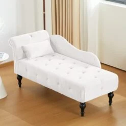 GENERIC Tufted Upholstered Velvet Rolled Arm Chaise Lounges Indoor Chair, Right Arm Facing Chaise Lounge With Nailhead Trim For Living Room Bedroom Office(White), 27.5D X 60.6W X 28.3H In -Best Furniture Store 41TL36yWPjL. AC