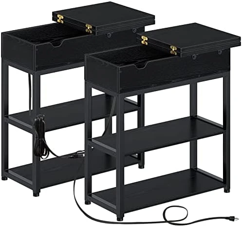 Rolanstar End Table With Charging Station, Narrow Nightstand, Flip Top Side Table With USB Ports And Storage Shelves For Small Spaces, Living Room, Bedroom (Rustic Brown) 6 Rolanstar End Table With Charging Station, Narrow Nightstand, Flip Top Side Table With USB Ports And Storage Shelves For Small Spaces, Living Room, Bedroom (Rustic Brown) - Image 6