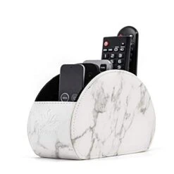 Homeze PU Leather Remote Control Holder And Caddy Organizer Stand For TV Remote And Table Top