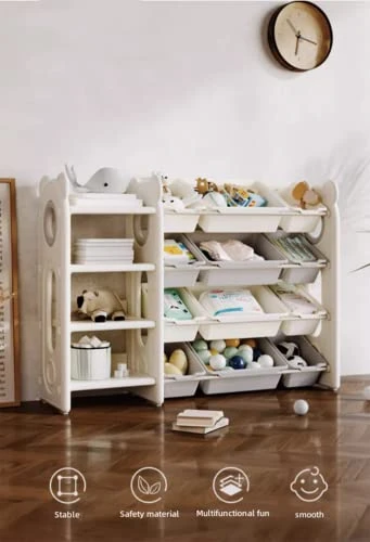 CHORBEYCH Kids Toy Organizer With 12 Storage Bins,Organizer For Kids Rooms And Toy Storage Organizer For Boys Girls (Bear, White Gray) (Organizer+Book Shelf) 5 CHORBEYCH Kids Toy Organizer With 12 Storage Bins,Organizer For Kids Rooms And Toy Storage Organizer For Boys Girls (Bear, White Gray) (Organizer+Book Shelf) - Image 5