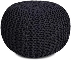 BIRDROCK HOME Round Pouf Foot Stool Ottoman - Knit Bean Bag Floor Chair - Cotton Braided Cord - Great For The Living Room, Bedroom And Kids Room - Small Furniture (Light Grey) -Best Furniture Store 41TeMjg4vhL. AC