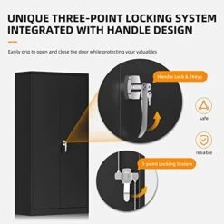 Greenvelly Locking Metal Cabinet With 2 Doors, Tall Steel Storage Cabinet With 4 Adjustable Shelves,72” Lockable Metal Welded Storage Cabinet Lock For Office, Garage, Kitchen,Laundry Room (Black) -Best Furniture Store 41TgviR6arL