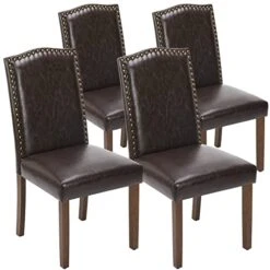 OLIXIS Dining Chairs Set Of 4, Living Room Chairs, Dining Room Chairs, Upholstered Fabric Dining Chairs, Parsons Chairs With Nailhead Trim And Wood Legs, Modern Armless Kitchen Side Chair, Dark Brown