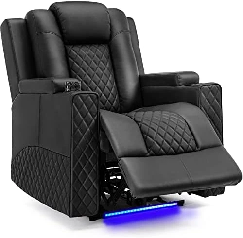 Power Recliner Chair, Electric Massage Recliner Sofa With Cup Holders And LED Lighting, PU Leather Reclining Chair For Living Room, Home Theater Seating(Black) 5 Power Recliner Chair, Electric Massage Recliner Sofa With Cup Holders And LED Lighting, PU Leather Reclining Chair For Living Room, Home Theater Seating(Black) - Image 5