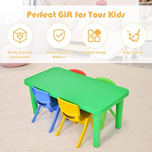 GENERIC BETTARY Kids Table And 4 Chair Set, Educational Learn Set W/Rectangular Table & Stackable Colorful Chairs, Durable Plastic Learn And Play Set For Playroom Daycare, Kindergarten 2 GENERIC BETTARY Kids Table And 4 Chair Set, Educational Learn Set W/Rectangular Table & Stackable Colorful Chairs, Durable Plastic Learn And Play Set For Playroom Daycare, Kindergarten - Image 2