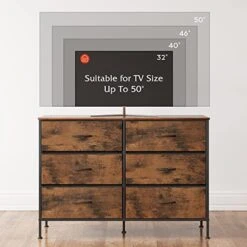 Wide Dresser With 6 Drawers, TV Stand For 50" TV, Entertainment Center With Metal Frame, Wooden Top, Fabric Storage Dresser For Bedroom, Hallway, Entryway, Rustic Brown Wood Grain Print -Best Furniture Store 41TyaEaT0UL