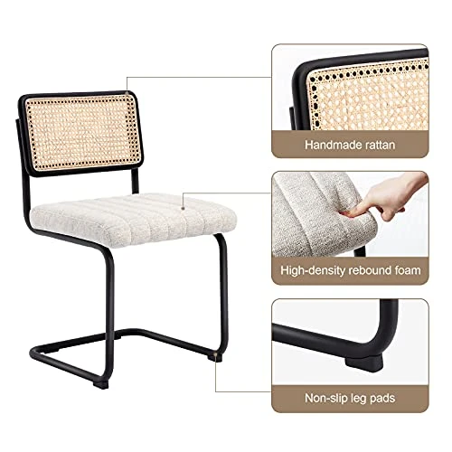 ONEVOG Rattan Dining Chair With Cane Backrest And Metal Frame, Set Of 2, Indoor Furniture For Kitchen, Living Room, Bedroom, Guest Room, Restaurant(Beige) 3 ONEVOG Rattan Dining Chair With Cane Backrest And Metal Frame, Set Of 2, Indoor Furniture For Kitchen, Living Room, Bedroom, Guest Room, Restaurant(Beige) - Image 3